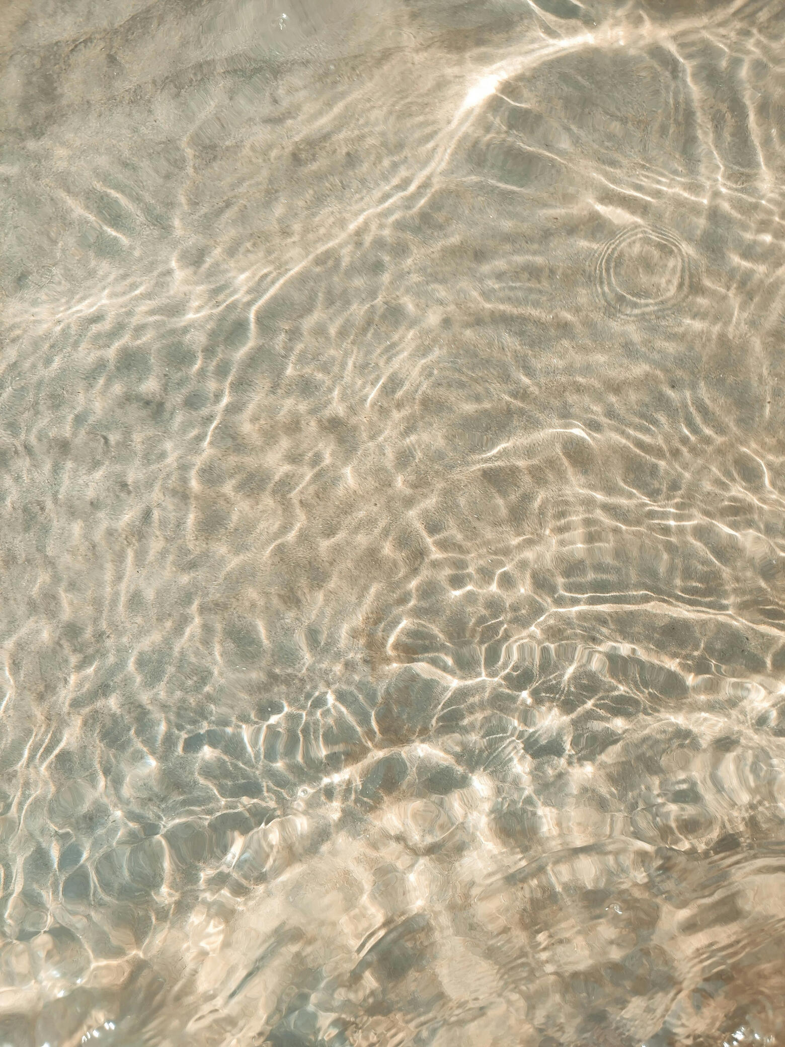 Flowing water and ripples reflecting in sunlight.
